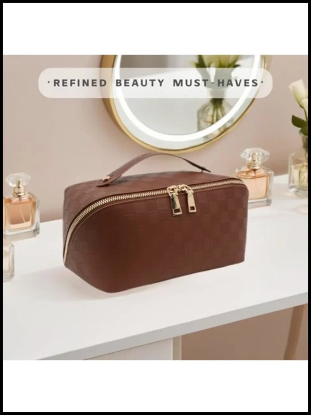 Large Travel Makeup Bag Waterproof PU Leather Cosmetic Organizer Toiletry Pouch